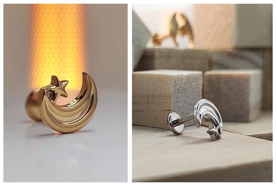 kolczyk do ucha labret księżyc z gwiazdką