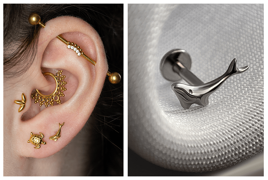 tytanowy kolczyk labret wieloryb