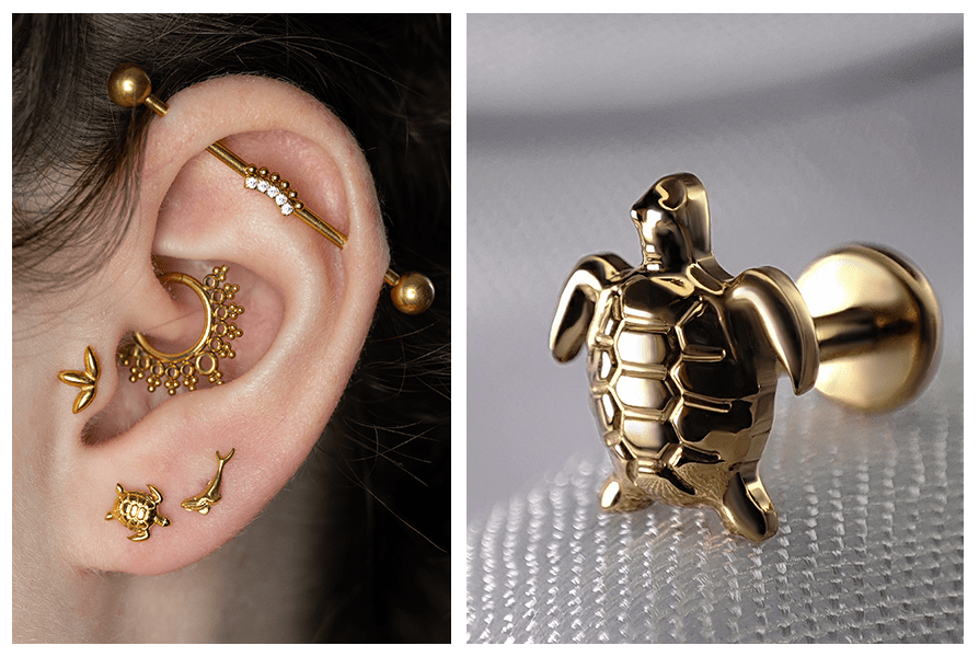 tytanowy kolczyk labret zolw turtle