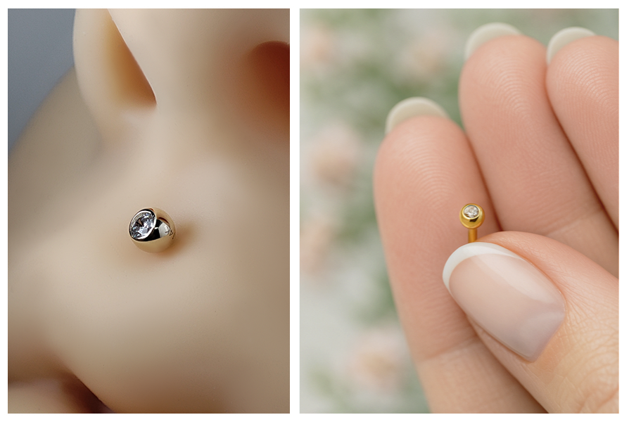 Delikatny złoty labret zkryształem