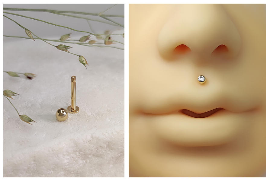 Delikatny złoty labret zkryształem