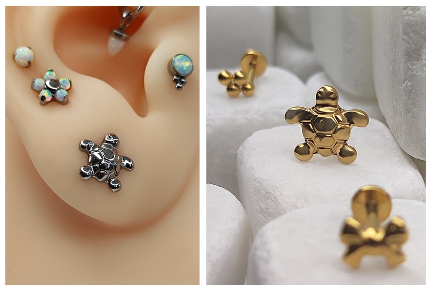 kolczyk do ucha labret z żółwiem