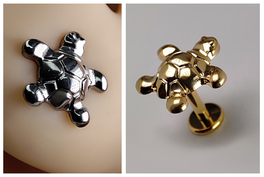 kolczyk do ucha labret z żółwiem